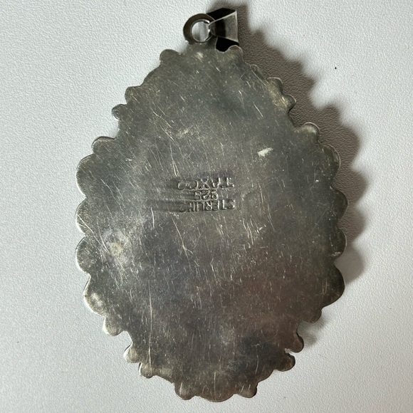 Vintage Large Signed Mexico Taxco Sterling Silver 925 Green Agate Stone - Picture 4 of 7